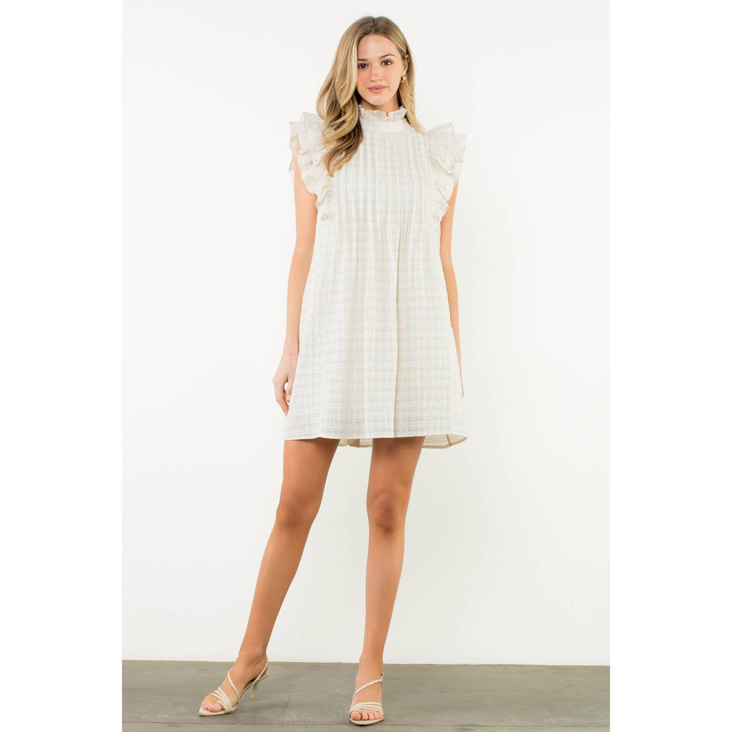 Button Back Flutter Sleeve Dress