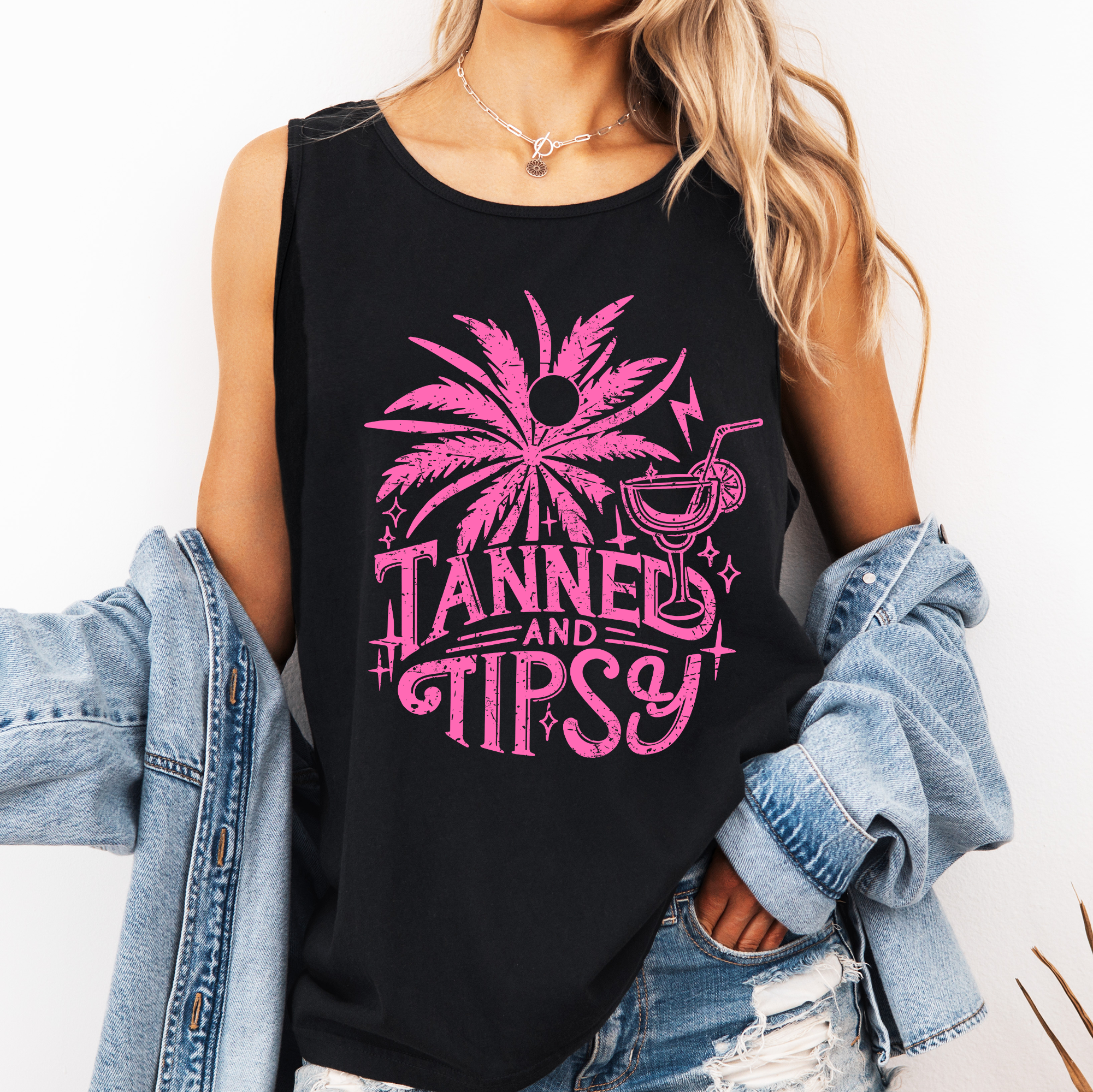 Tanned and Tipsy, Funny, Summer, Beach Sunshine Tank Top
