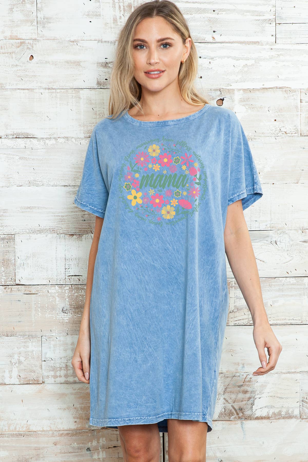 Women Floral Graphic Print Mineral Wash Dress