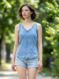 `.Washed Raw Edge V Neck Sleeveless Top