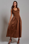 Ribbed Knit & Poplin Drop Waist Midi Dress