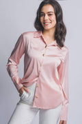 0223 Silky Button Down Blouse SI-29528