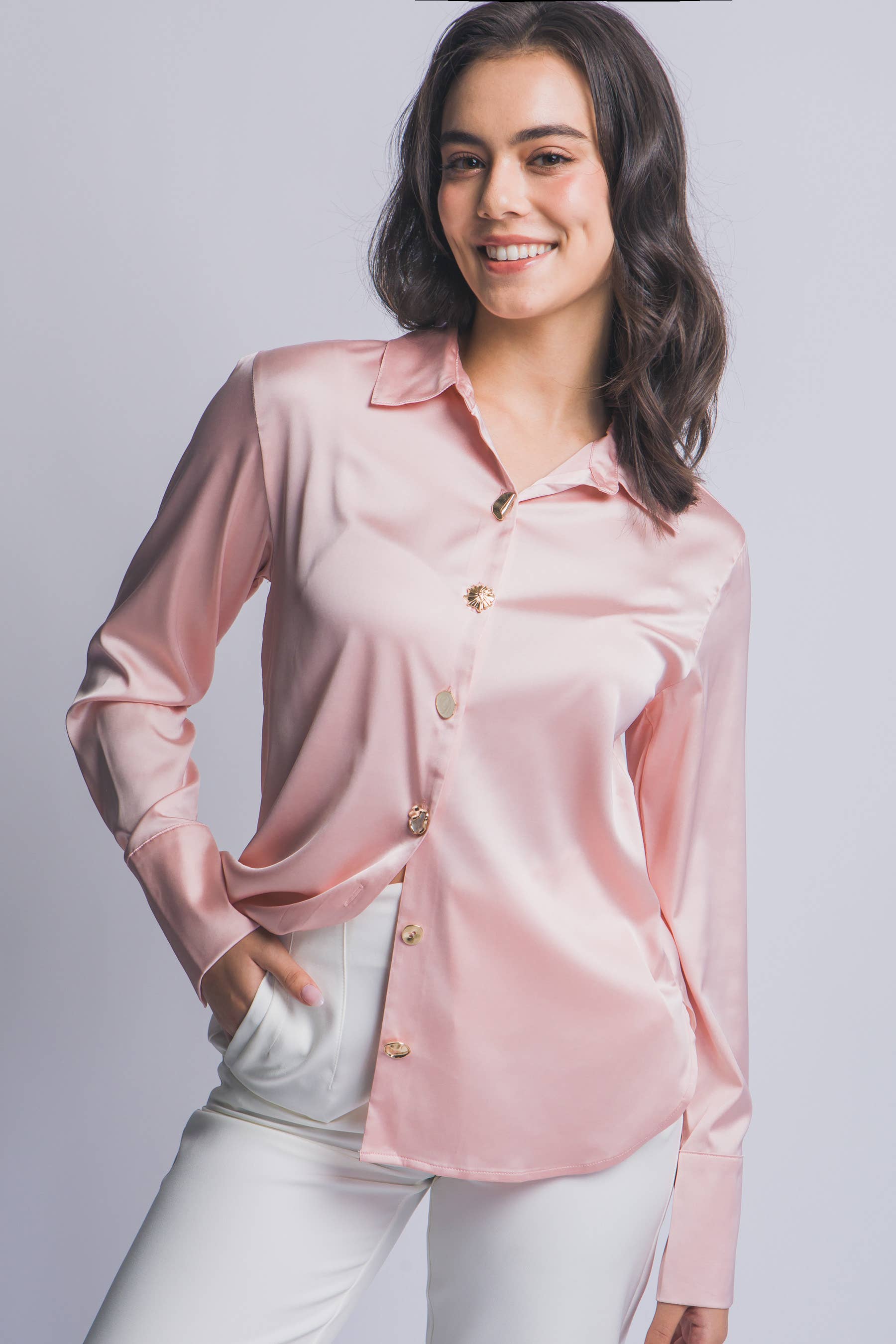 0223 Silky Button Down Blouse SI-29528