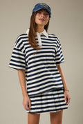 Short Sleeve Oversized Stripe Polo Shirt