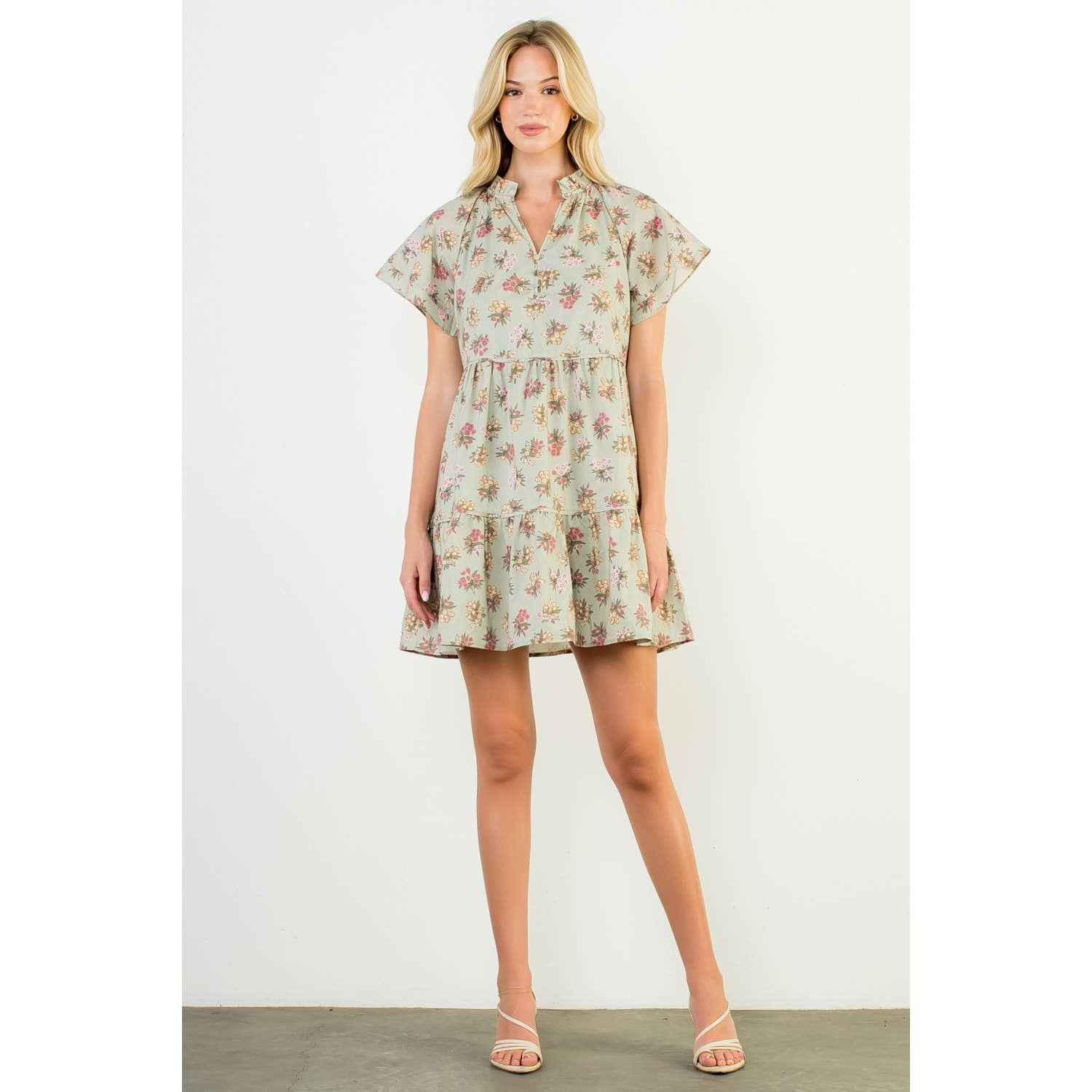Short Sleeve Tiered Floral Dress