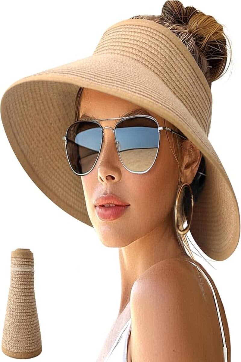 ..0815 Outdoor Uv Protection Sun Visor Ponytail Straw Hat SI-28603