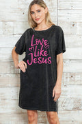 Women Love Jesus Graphic Print Mineral Wash Dress