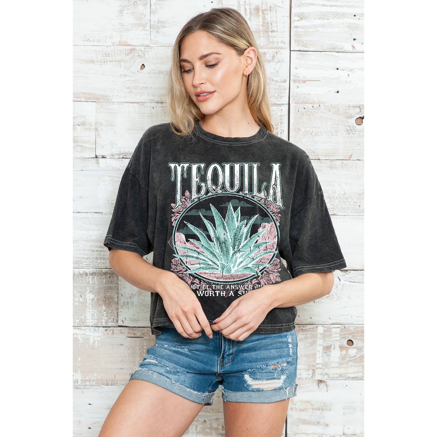 Tequila- Mineral Wash Cropped Top