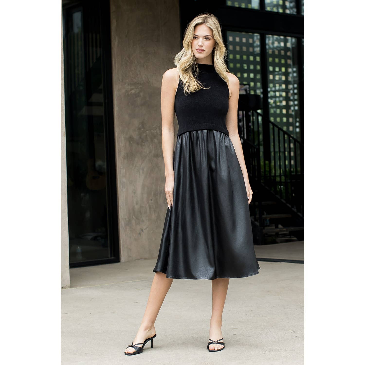 Sleeveless Mixed Media Maxi Dress