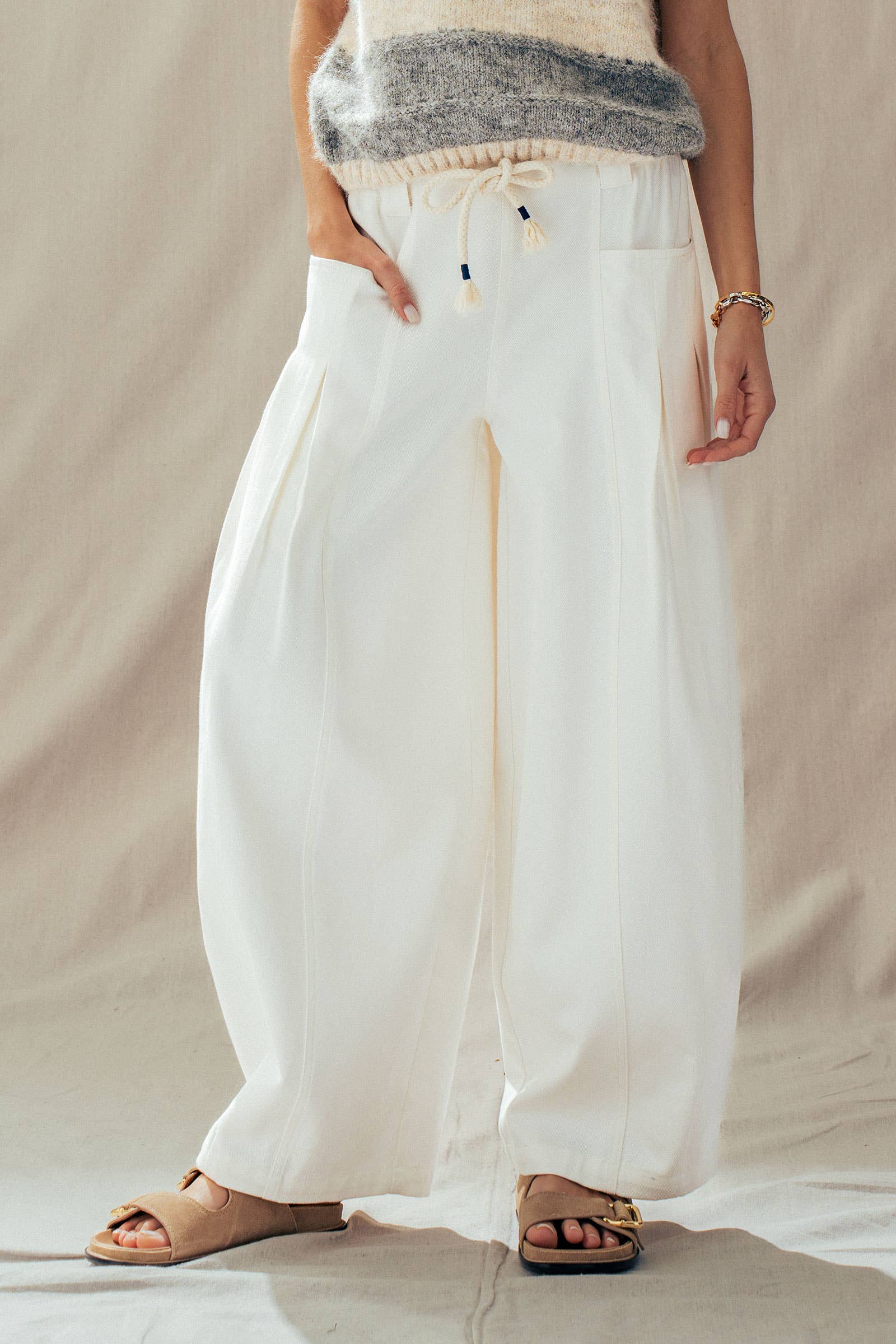 Rope Drawstring Balloon Pants Pleated Front