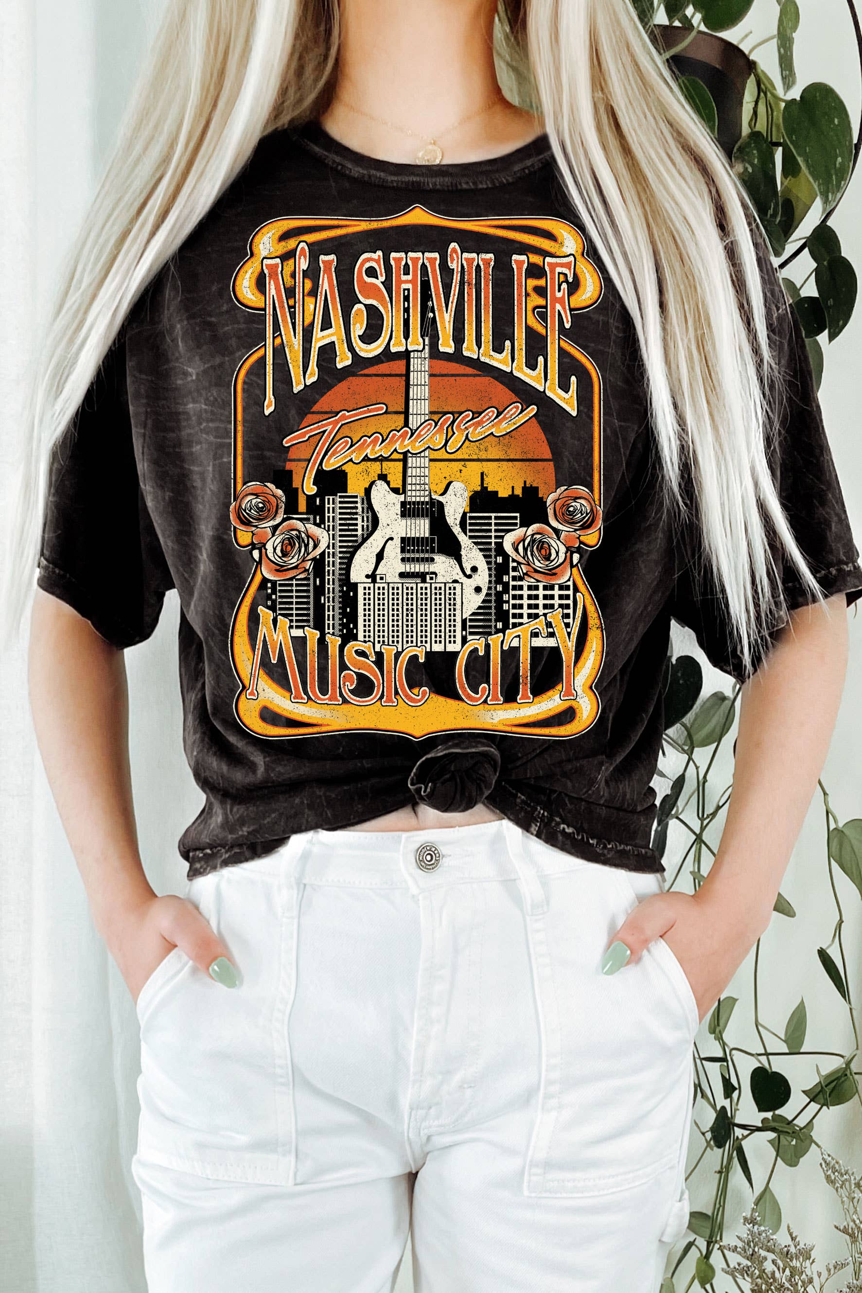 Nashville Music City Graphic Mineral Long Crop Top