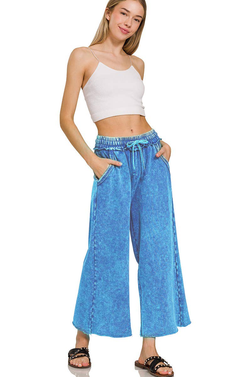.Acid Wash French Terry Pants w/ Pockets