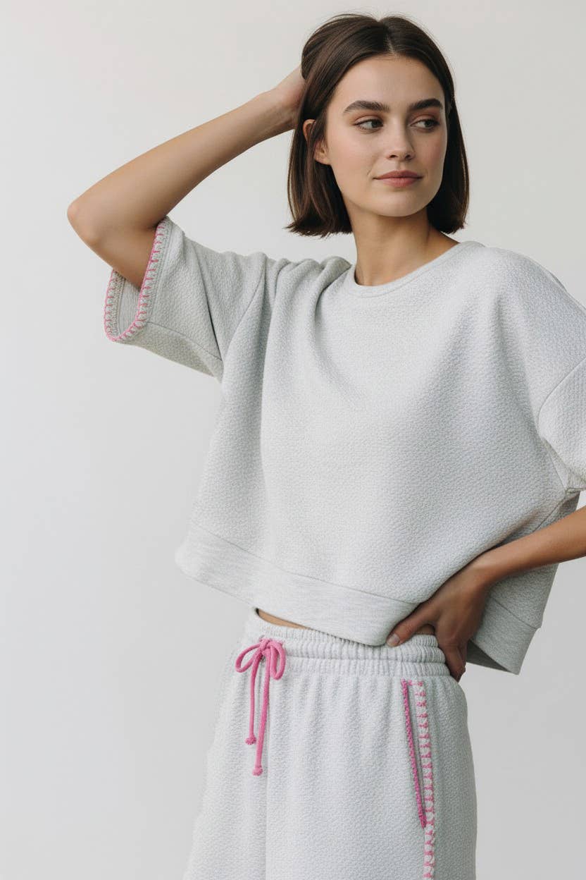 T2917A-SET | Crop Sweatshirt & Bow Tie Shorts Set
