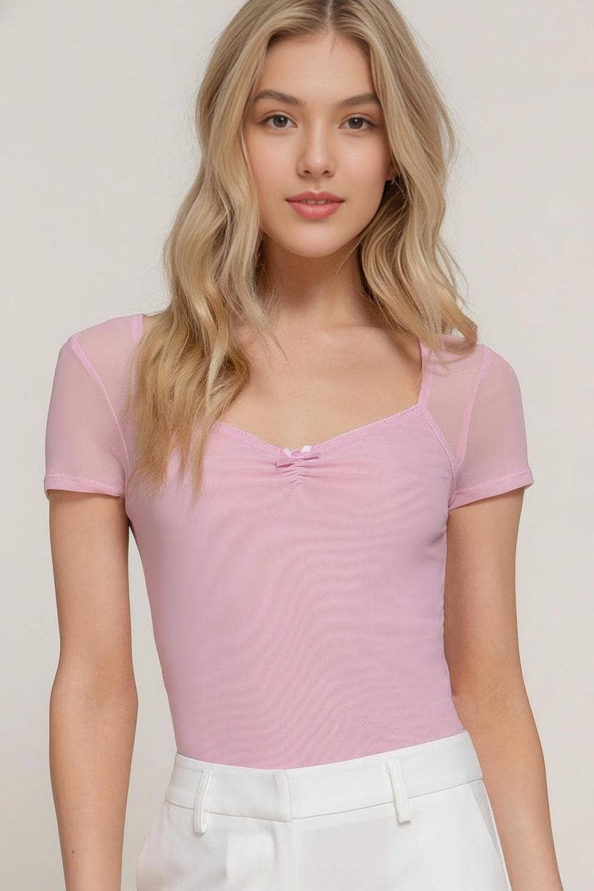 ..1216 Slim Fit Sweetheart Neck Mesh Top SI-27795