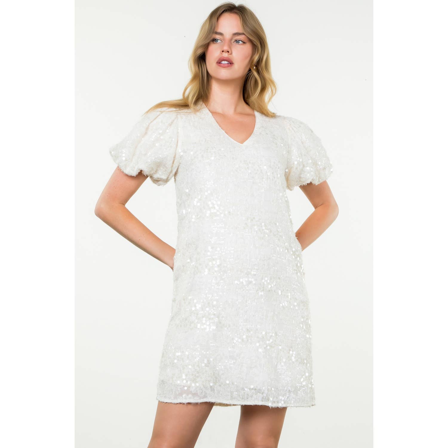 Short Puff Sleeve Sequin Dress