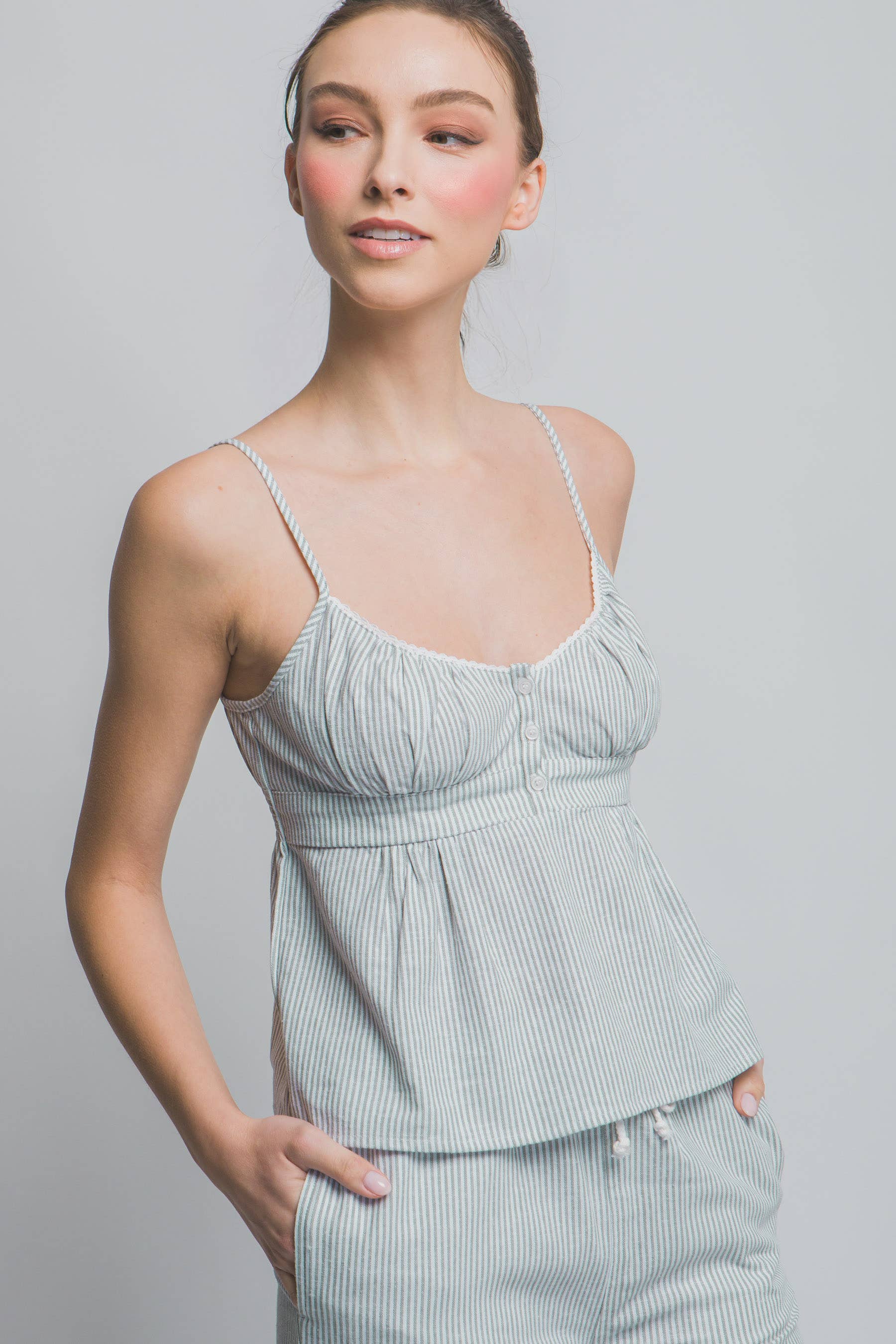 1218 Striped Smocked Back Tank Top SI-27880