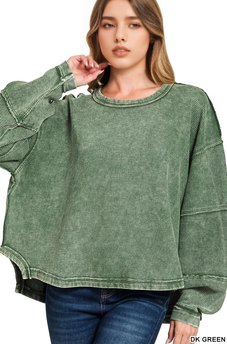 .0929 Acid Washed Double Ribbed Exposed Seam Cropped Pullover SI-2