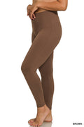 1022 Plus Brushed Microfiber Wide Waistband Full Length Leggings