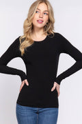 ...SI-24740 Fitted Long Slv Crew Neck Rayon Rib Knit Top