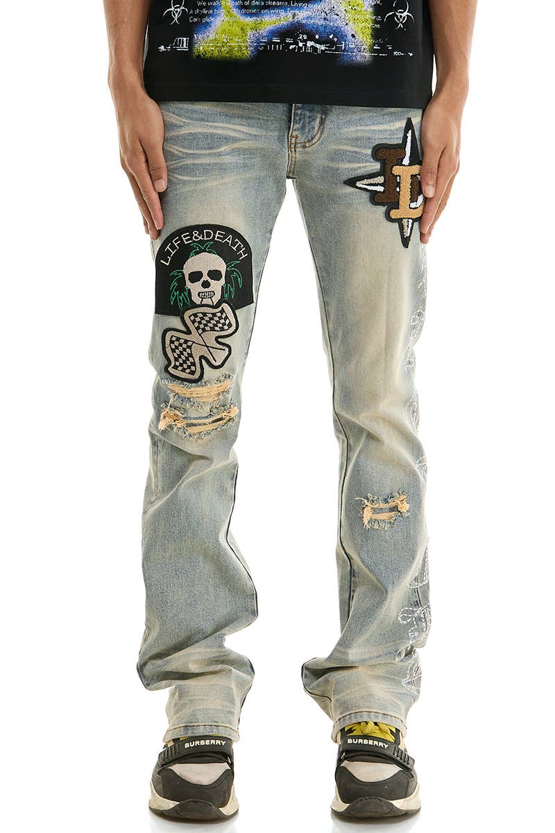 Patch & Print Flare Jeans
