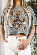 Giddy Up Rodeo Cowboy Mineral Graphic Long Crop Top