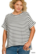 .1217 Plus Stripe Jacquard Round Neck Box Tee SI-29236