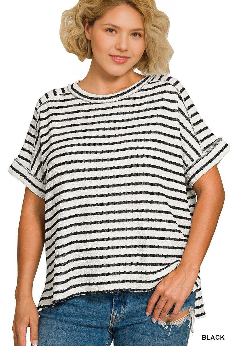 .1217 Plus Stripe Jacquard Round Neck Box Tee SI-29236