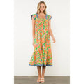 Smocked Ruffle Strap Multi Color Maxi Dress