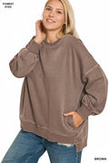1121 Plus Pigment Dye Fleece Hi Low Hem Pullover with Pocket SI-2