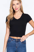 ,,Slim Fit Short Sleeve V Neck Crop Top