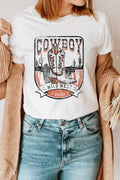 Women Cowboys Graphic Print Short Sleeve Loose Top