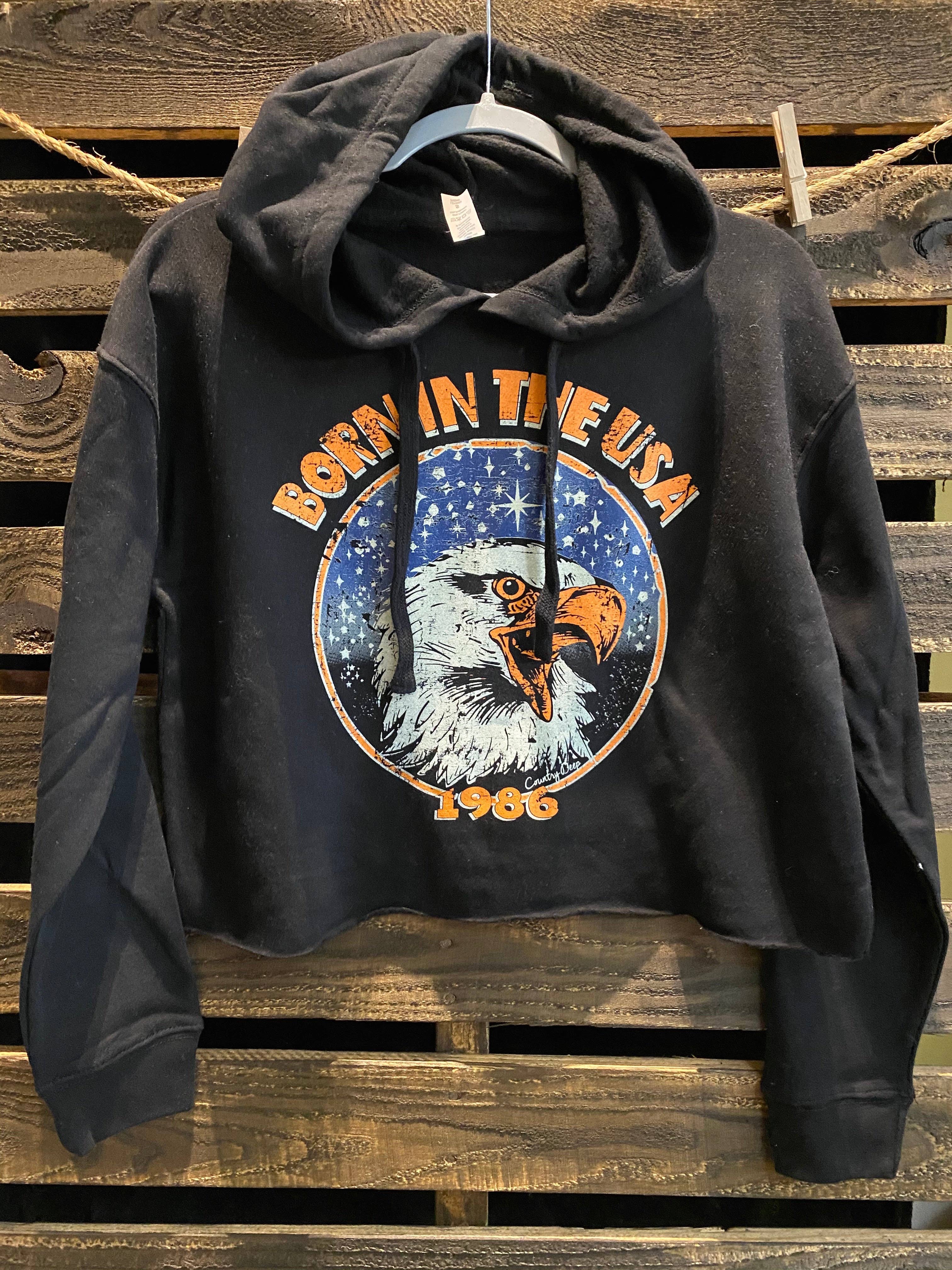 Born in the USA 1980's Cropped Hooded Sweatshirt