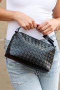 Pu Leather Woven Convertible Shoulder Handbag
