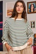 T2255 Striped Texture Relaxed Silhouette Top