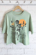 Spooky Skeleton Football Puff Graphic Long Crop Top