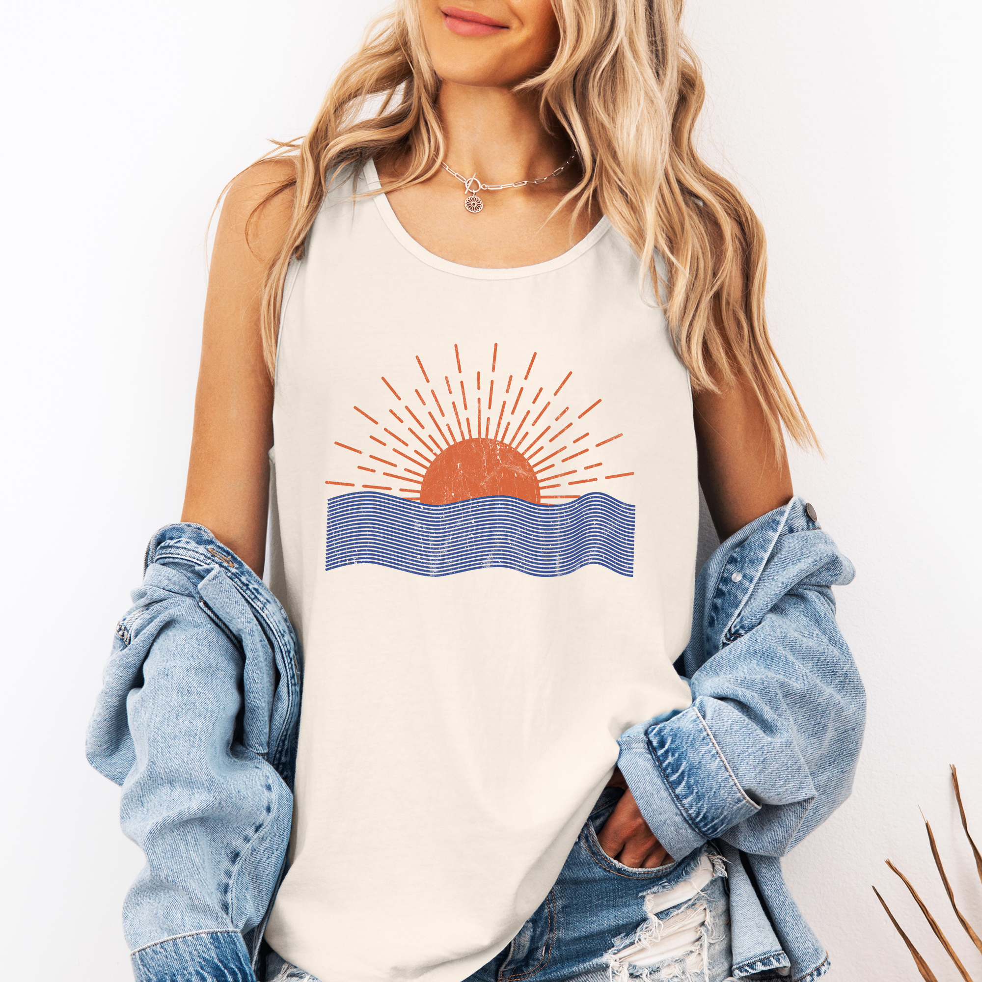 Beach Sunset, Minimalist, Summer Beach Sunshine Tank Top
