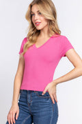 ..SI-22051 Fitted Short Slv V-Neck Rib Crop Top