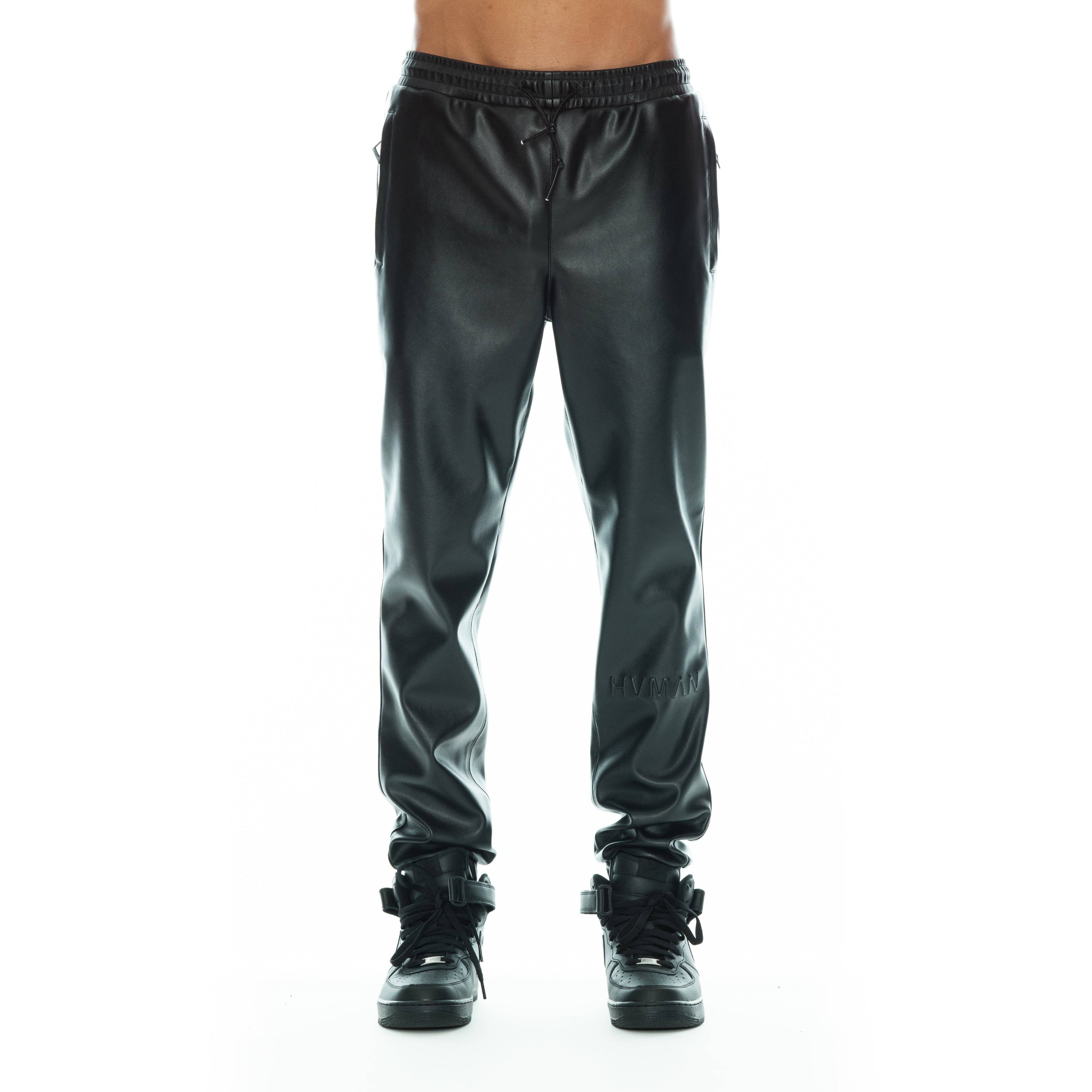 Faux Leather Jogger in Black