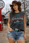 Cowboys & Beer Neon Boot Boxy Muscle Crop Top