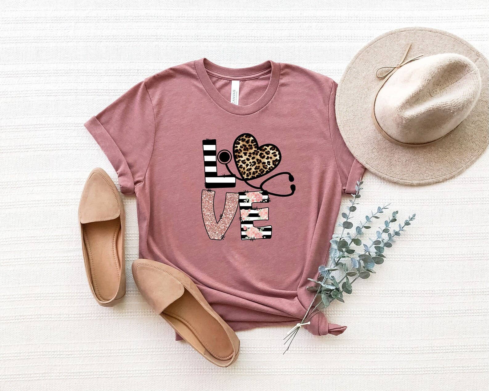 Love Stethoscope Heart Rose T-Shirt