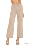 ',.._ Acid Washed High Waist Frayed Hem Bootcut Pants