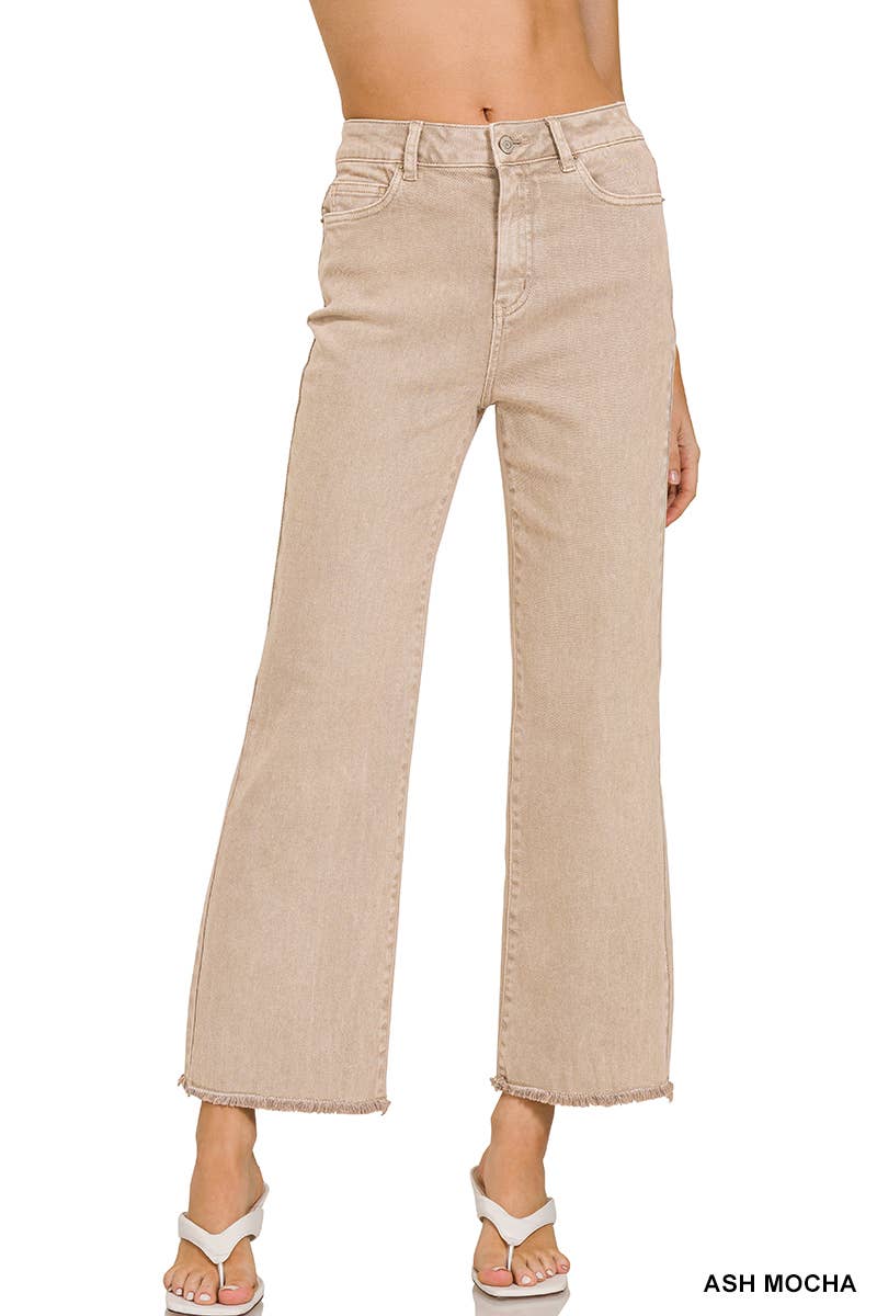',.._ Acid Washed High Waist Frayed Hem Bootcut Pants