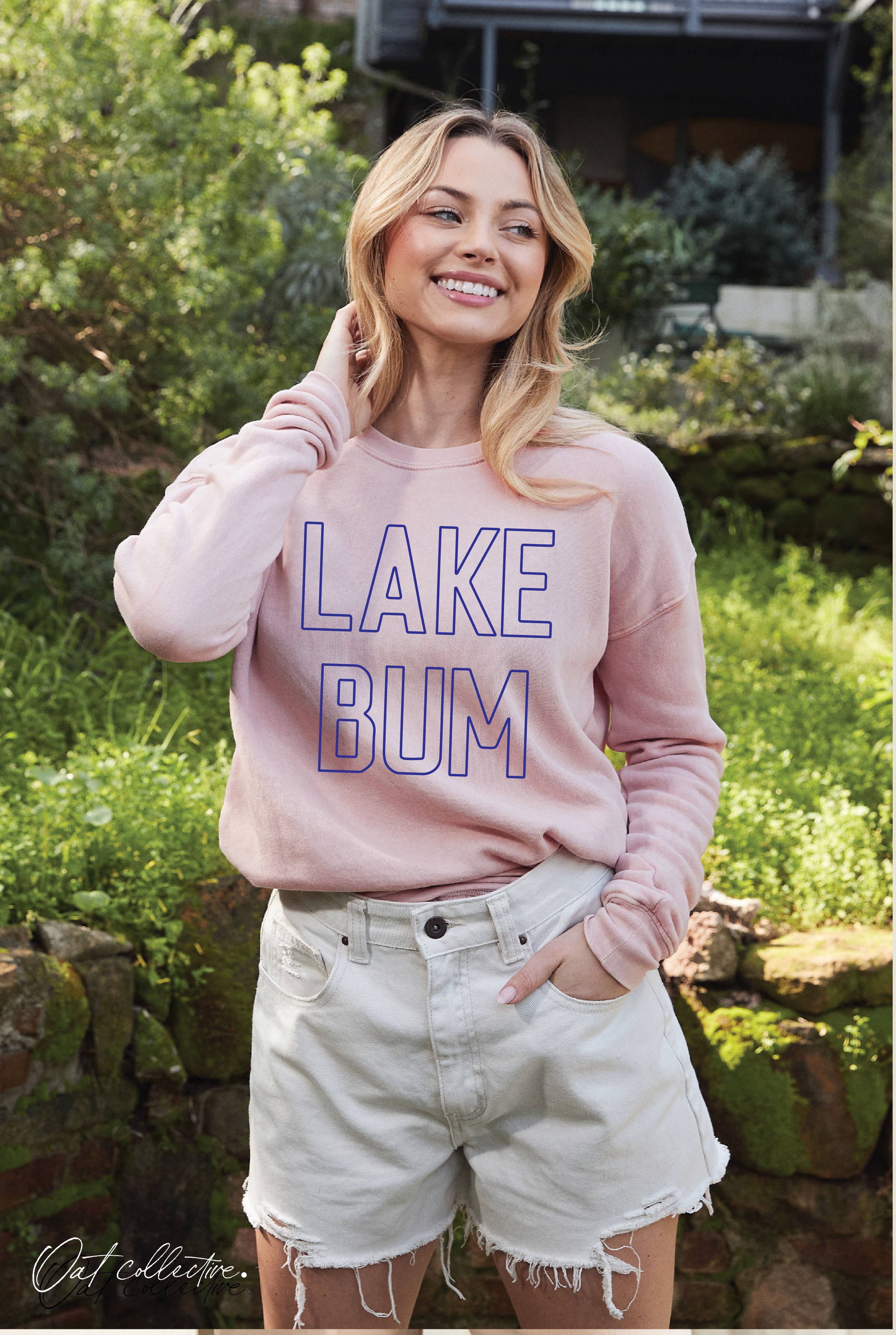 Lake Bum Mineral Washed Graphic Sweatshirt Unisex Fleece Pul