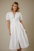 V-Neck Ballon Sleeve Fit&Flare Midi Dress