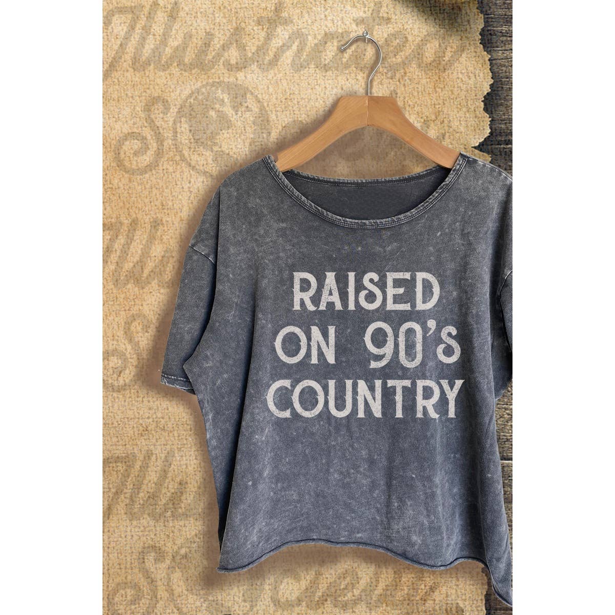 Raised On 90S Country Vintage Graphic Mineral Wash Crop Top