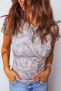 Camo Woodland Print Mesh Contrast Short Sleeve Top (S-Xl)