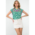 Embroidered Flutter Sleeve Print Top