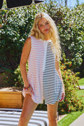 R5135-1H | Stripe Contrast Detail Button Closure Romper