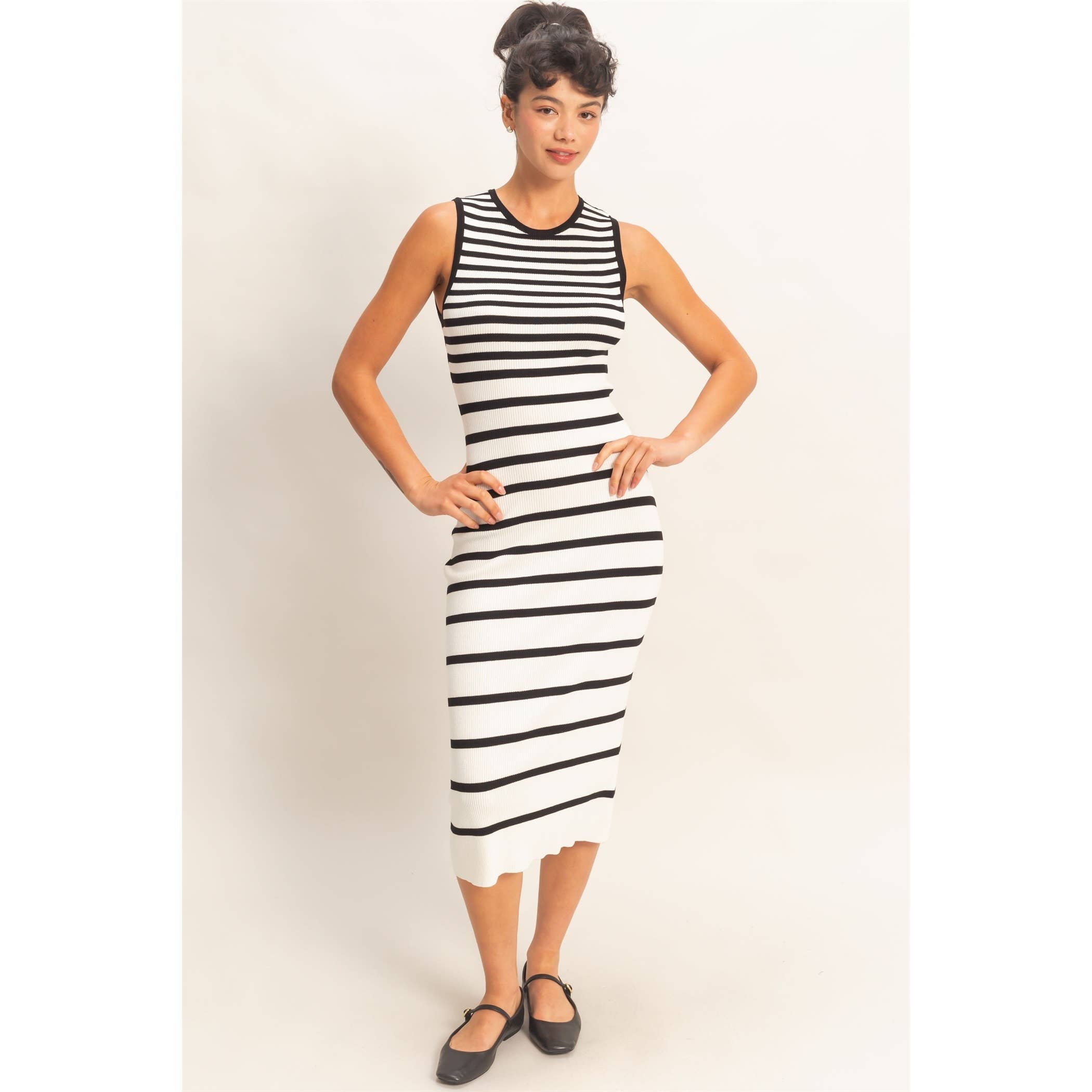 Striped Ribbed Tank Midi Dress