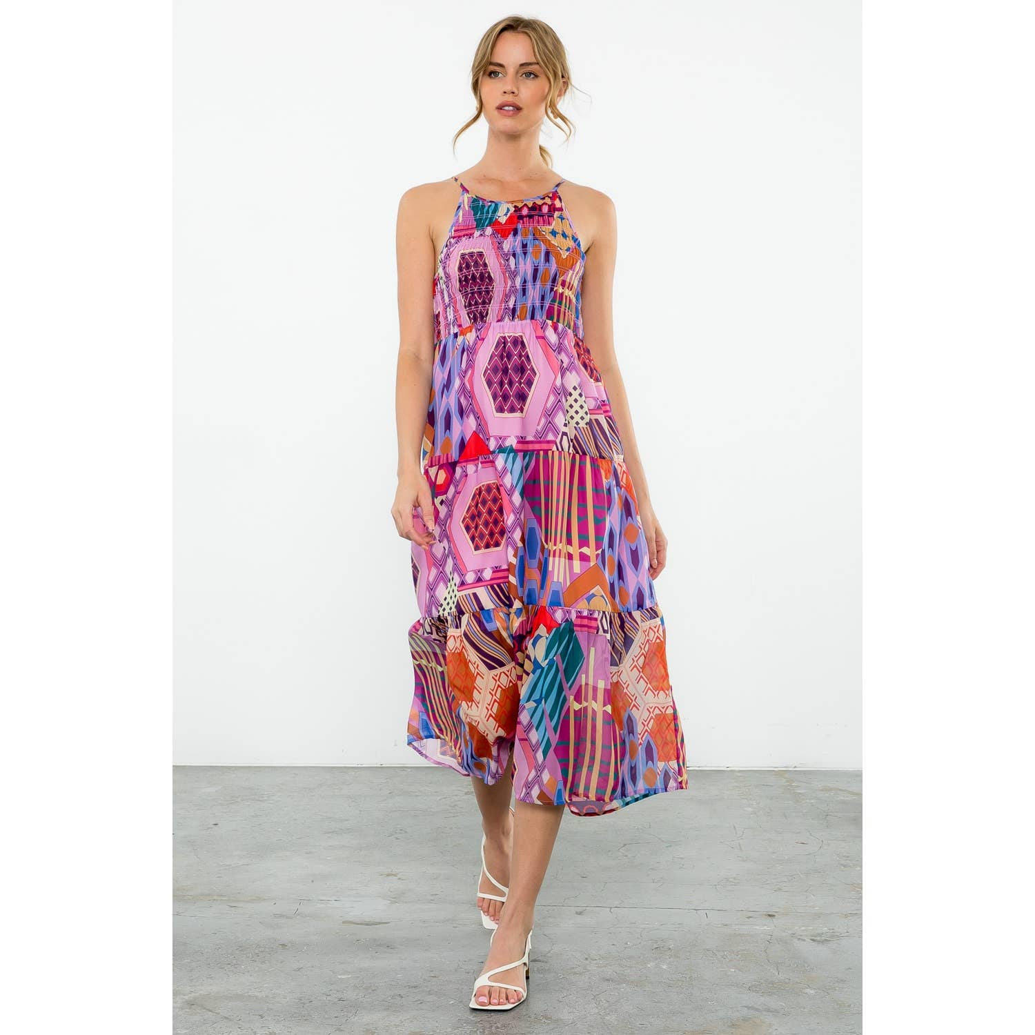 Halter Smocked Print Maxi Dress